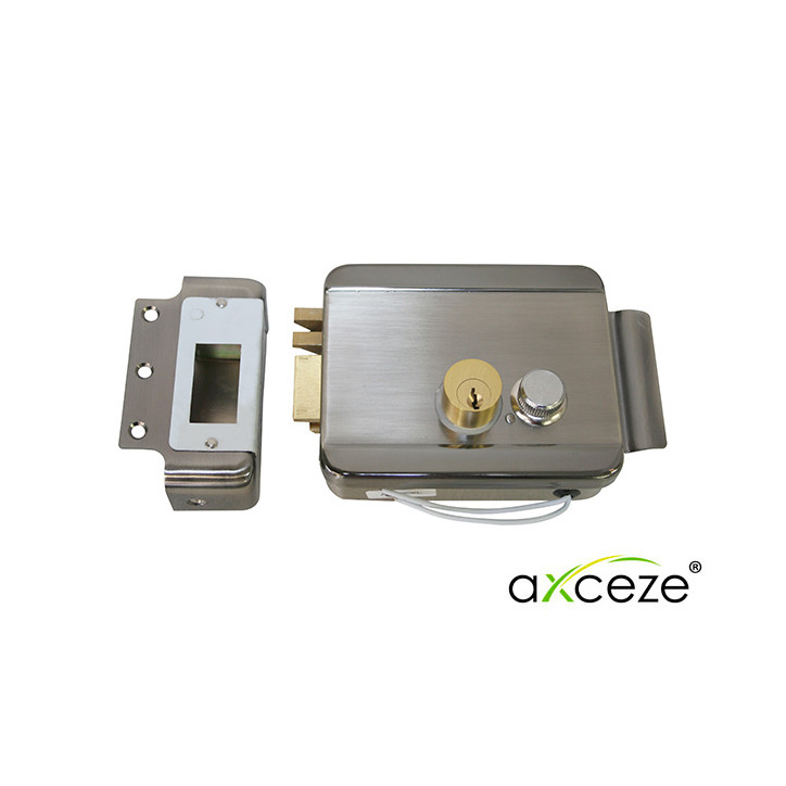 CERRADURA ELECTROMECANICA AXCEZE AX-LOCKL ORIENTACION IZQUIERDA INSTALACION SOBRE PONER APERTURA INTERNA POR BOTON FABRICADA EN 