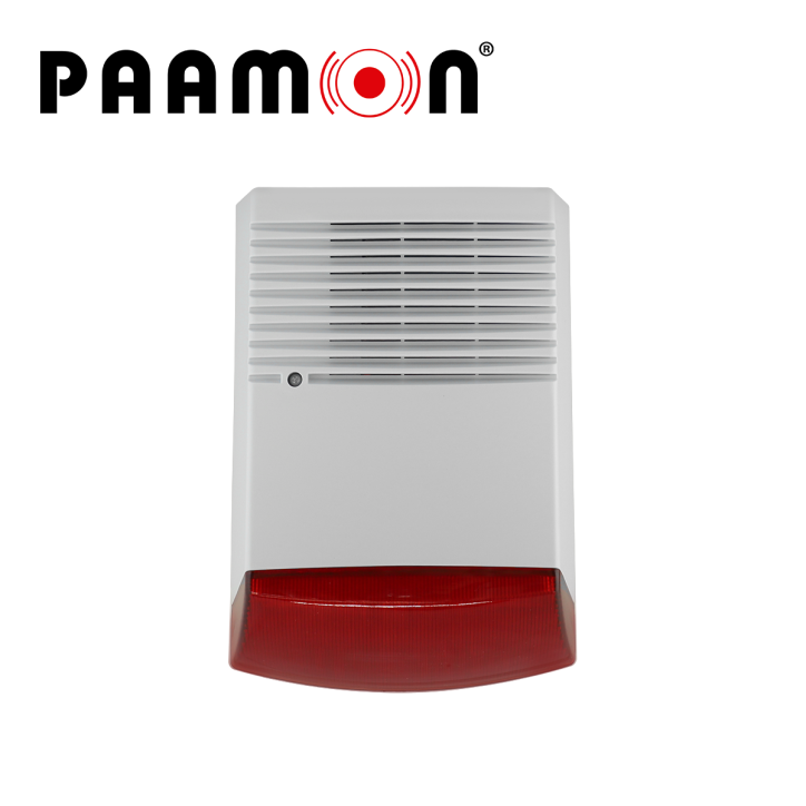 Sirena estrobo exterior estrobo rojo doble carcasa plástico y metálica batería 1.3 Ah PAAMON PM-SRE60RB