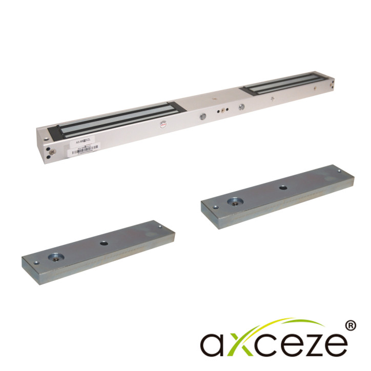 Chapa magnética doble fuerza de sujeción 600 lbs por imán LED indicador sensores de puerta integrados AXCEZE AX-M620X2L Chapa magnética doble fuerza de sujeción 600 lbs por imán LED indicador sensores de puerta integrados AXCEZE AX-M620X2L