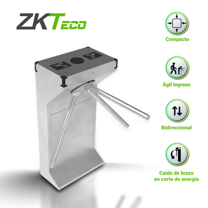Torniquete trípode de medio cuerpo bidireccional media altura acero inoxidable ZKTECO TS1000D