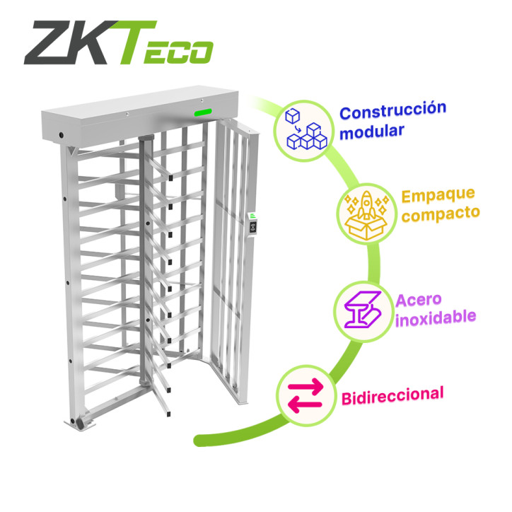 Torniquete de cuerpo completo altura completa diseño modular ángulo de brazos 90 grados ZKTECO FHT3400