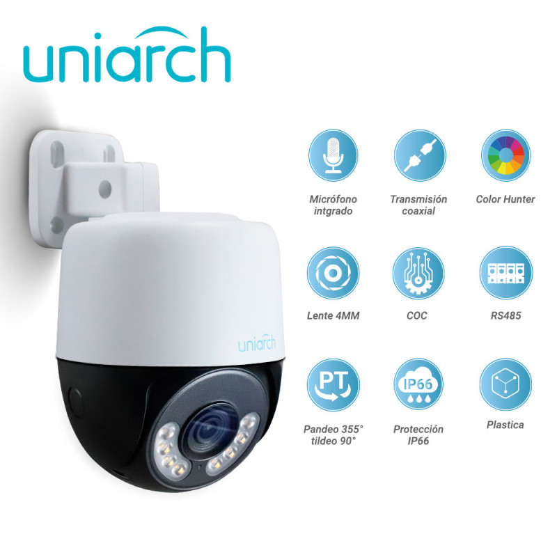 CAMARA HD PT UNIARCH COLORHUNTER UAC-P112-AF40-W / 2MP / TVI/AHD/CVI: 1080P@25fps / LENTE-4MM / DWDR / LUZ-BLANCA30M / MICROFONO
