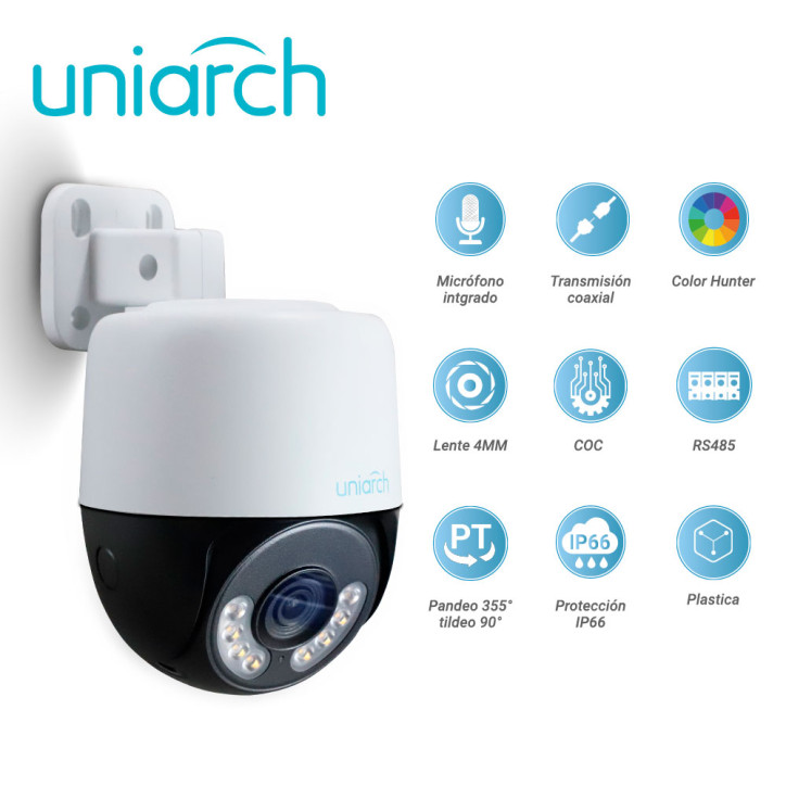 CAMARA HD PT UNIARCH COLORHUNTER UAC-P112-AF40-W / 2MP / TVI/AHD/CVI: 1080P@25fps / LENTE-4MM / DWDR / LUZ-BLANCA30M / MICROFONO