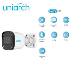 CAMARA IP BULLET UNIARCH IPC-B125-APF28 UNIARCH / 5MP/ ULTRA 265 / LENTE 2.8 MM / IP67 / DWDR / MICROFONO INTEGRADO / DIGITAL DE