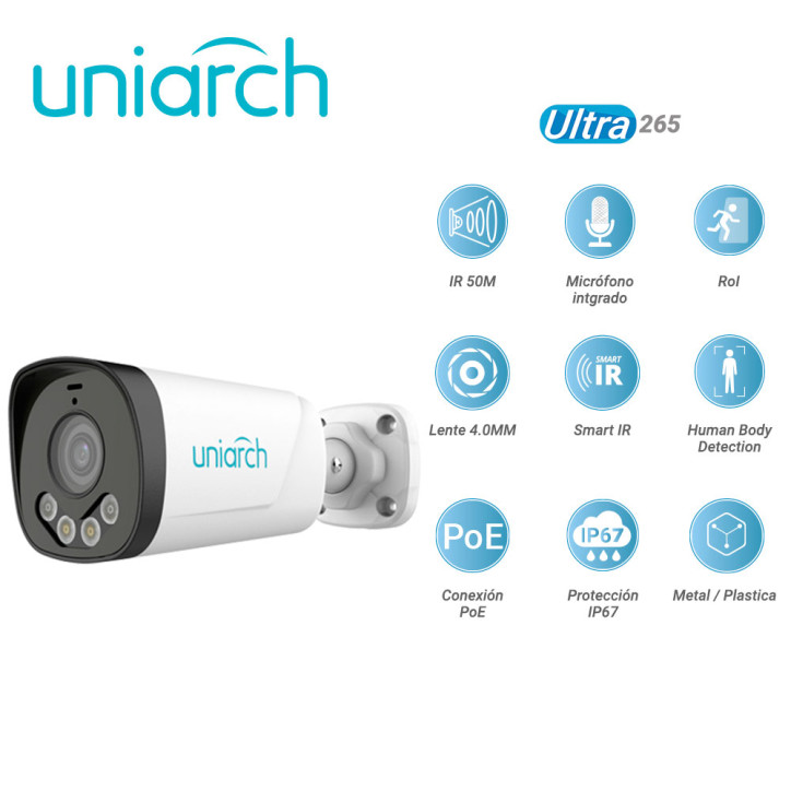 Cámara IP Bullet 3MP Lente 4.0mm Micrófono integrado UNIARCH BY UNV IPC-B233-APF40W