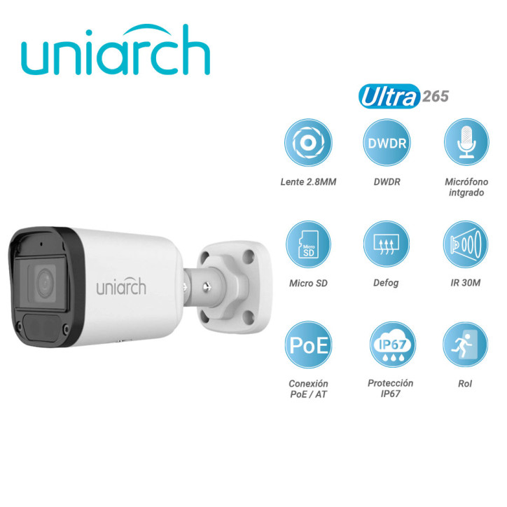 Cámara IP Bullet 4 MP lente 2.8 mm Ultra 265 UNIARCH BY UNV IPC-B124-APF28K Cámara IP Bullet 4 MP lente 2.8 mm Ultra 265 UNIARCH BY UNV IPC-B124-APF28K