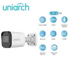 CAMARA IP BULLET UNIARCH IPC-B122-APF28K / 2MP / LENTE-2.8MM / DWDR / IR30M / MICROSD128GB / MICROFONO-INTEGRADO / DIGITAL-DEFOG