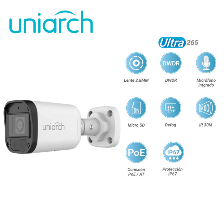 Cámara IP Bullet 2 MP Lente 2.8 mm IR 30 m UNIARCH BY UNV IPC-B122-APF28K Cámara IP Bullet 2 MP Lente 2.8 mm IR 30 m UNIARCH BY UNV IPC-B122-APF28K