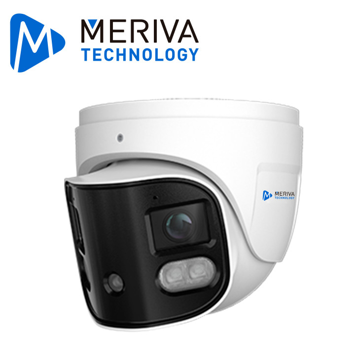 CAMARA IP TURRET PANORAMICA 180 GRADOS MERIVA TECHNOLOGY MTP-204 / 8 MP / H.265+ / 2 LENTES 2.8MM / 30M IR / 20M LUZ BLANCA / IP