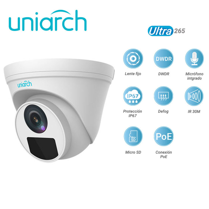 Cámara IP Turret 2 MP Lente 2.8 mm IR hasta 30 m UNIARCH BY UNV IPC-T122-APF28K