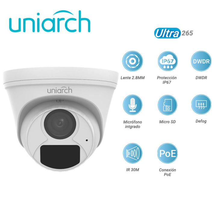 Cámara IP Turret 4 MP Lente 2.8 mm IP67 UNIARCH BY UNV IPC-T124-APF28K Cámara IP Turret 4 MP Lente 2.8 mm IP67 UNIARCH BY UNV IPC-T124-APF28K