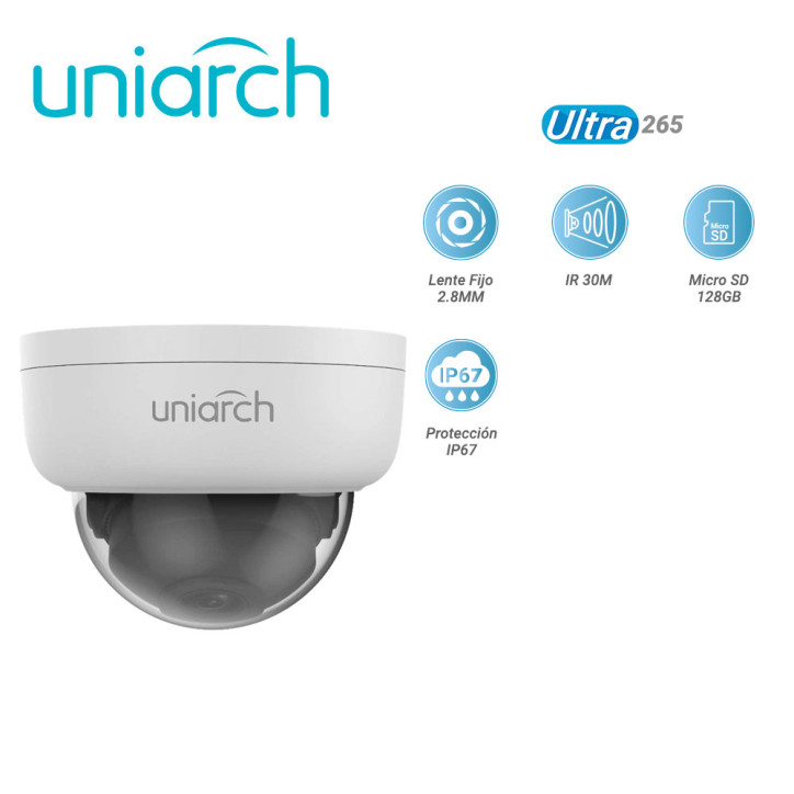 Cámara IP domo 2 MP lente fijo 2.8 mm IR 30 m UNIARCH BY UNV IPC-D122-PF28K Cámara IP domo 2 MP lente fijo 2.8 mm IR 30 m UNIARCH BY UNV IPC-D122-PF28K