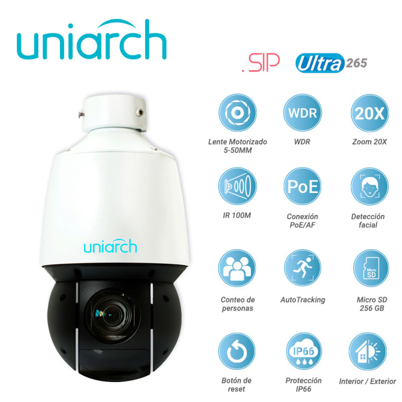 CAMARA IP PTZ UNIARCH IPC-P413-X20K / 3MP / ULTRA265/ LENTE MOTORIZADO 5-100 MM / WDR / ZOOM 20X / IR 100M / POE AT / 12VCD / AN