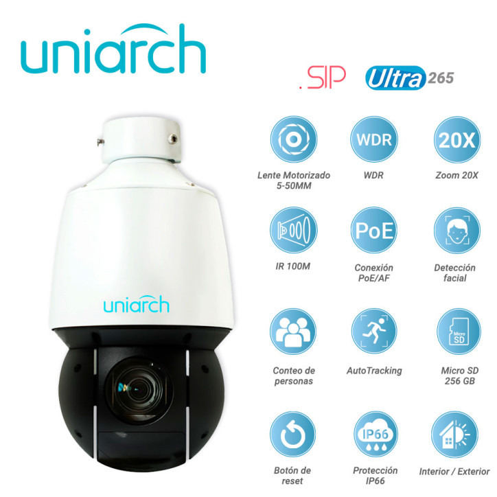 CAMARA IP PTZ UNIARCH IPC-P413-X20K / 3MP / ULTRA265/ LENTE MOTORIZADO 5-100 MM / WDR / ZOOM 20X / IR 100M / POE AT / 12VCD / AN