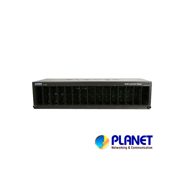 Chasis para convertidores de medios 15 ranuras montaje en rack 19" fuente de alimentación por bahía PLANET MC-1500 Chasis para convertidores de medios 15 ranuras montaje en rack 19" fuente de alimentación por bahía PLANET MC-1500