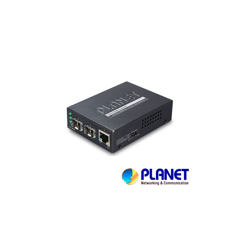 CONVERTIDOR DE MEDIOS DE FIBRA OPTICA DUAL A UTP PLANET GT-1205A/ 2 PUERTOS FIBRA OPTICA SFP VELOCIDAD DE TRANSMISION 1000MBPS/ 
