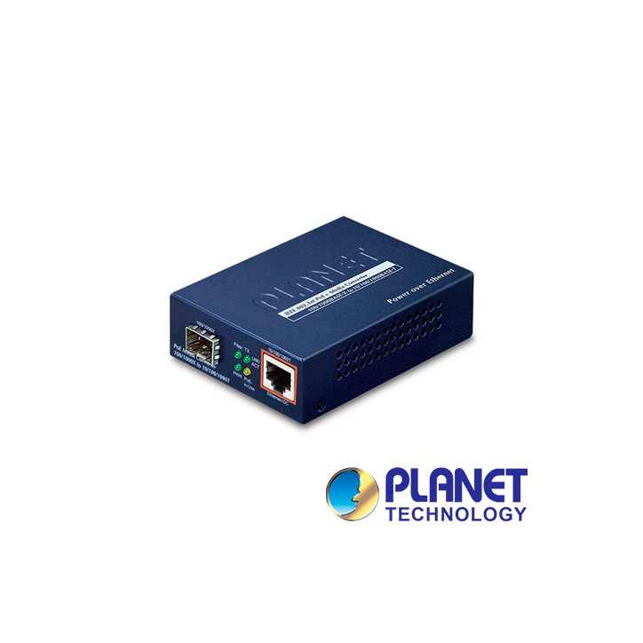 Convertidor de medios de fibra a UTP PoE 1 puerto SFP 100/1000 Mbps PoE IEEE 802.3at PLANET GTP-805A