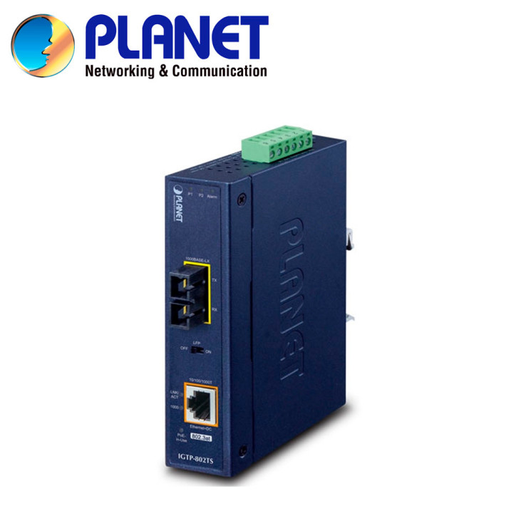 CONVERTIDOR DE MEDIOS POE MONOMODO INDUSTRIAL PLANET IGTP-802TS / 1 PUERTO RJ45 POEAF/AT 10/100/1,000MBPS / 1 PUERTO OPTICO SC 1