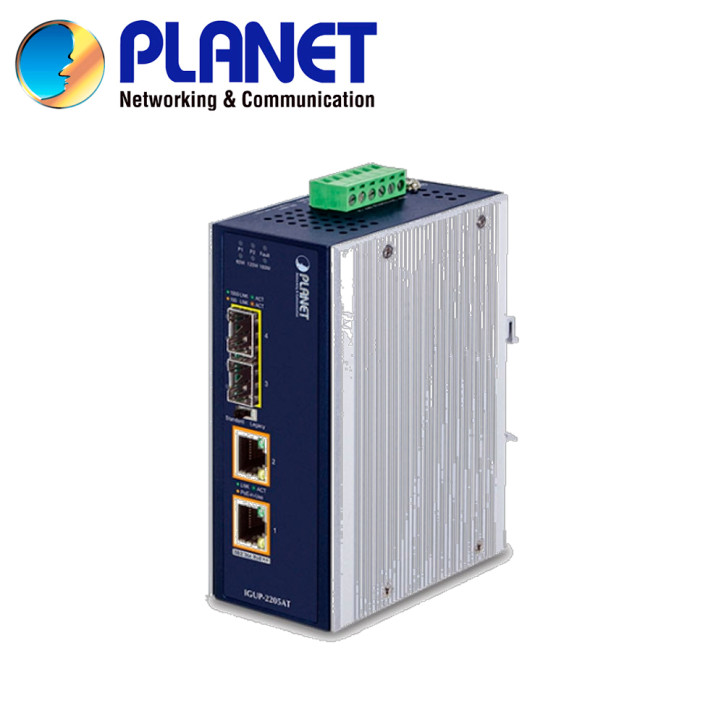 Convertidor de medios PoE industrial PoE de alta potencia Industrial Gigabit PLANET IGUP-2205AT