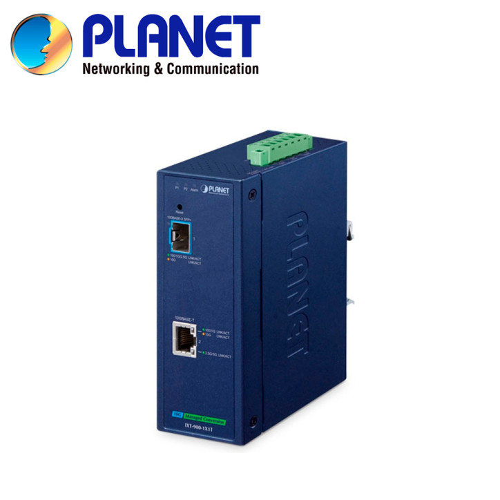 CONVERTIDOR DE MEDIOS INDUSTRIAL ADMINISTRABLE PLANET IXT-900-1X1T / 1 PUERTO RJ45 100M/1/2.5/5/10GBPS / 1 PUERTO OPTICO SFP+ 10