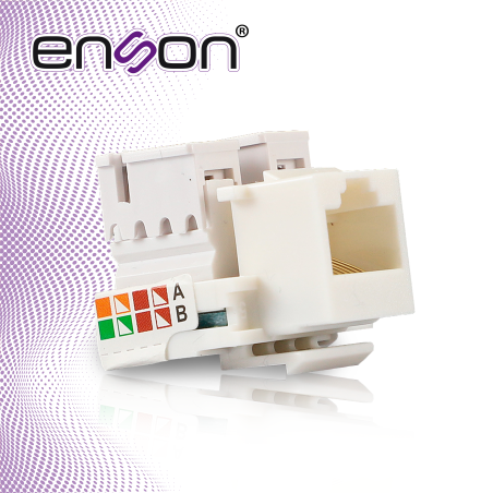 CONECTOR JACK ENSON ENS-JC6WH CAT6 COLOR BLANCO A 90 GRADOS PONCHADO CON PINZAS Y CUBREPOLVO.