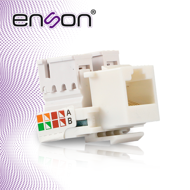 CONECTOR JACK ENSON ENS-JC6WH CAT6 COLOR BLANCO A 90 GRADOS PONCHADO CON PINZAS Y CUBREPOLVO.