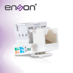 CONECTOR JACK ENSON ENS-JC5WH CAT5E COLOR BLANCO A 90 GRADOS PONCHADO CON PINZAS Y CUBREPOLVO.