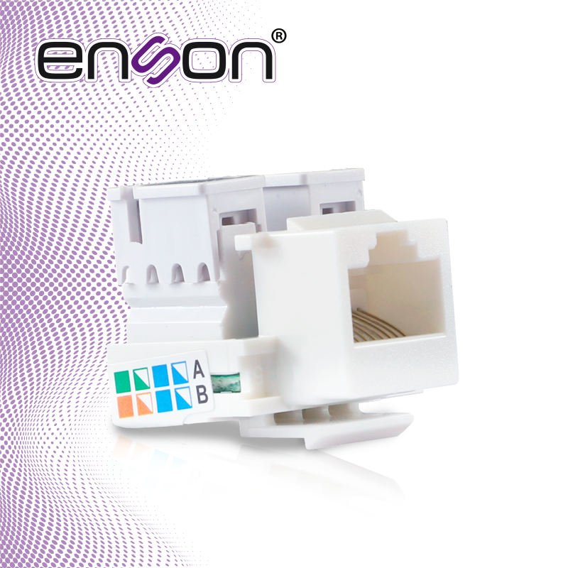 CONECTOR JACK ENSON ENS-JC5WH CAT5E COLOR BLANCO A 90 GRADOS PONCHADO CON PINZAS Y CUBREPOLVO.