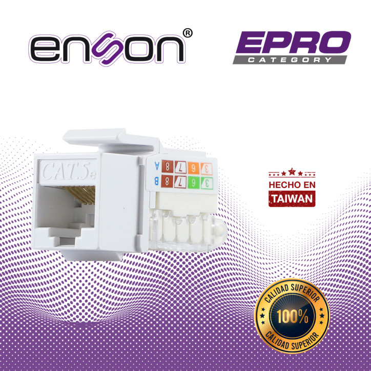 Conector modular Jack RJ45 Categoría 5E Terminación sin herramienta Posición vertical ENSON EPRO-TLJACK5E-WH
