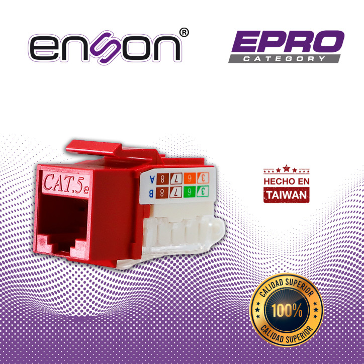 Conector modular Jack RJ45 Categoría 5E Terminación sin ponchadora Posición vertical ENSON EPRO-TLJACK5E-RD Conector modular Jack RJ45 Categoría 5E Terminación sin ponchadora Posición vertical ENSON EPRO-TLJACK5E-RD