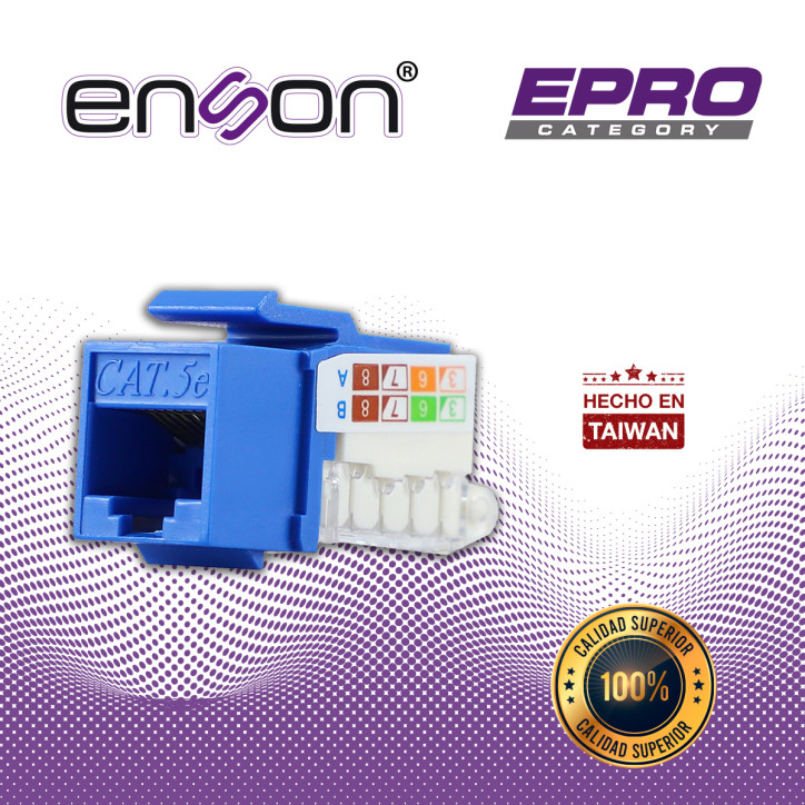 CONECTOR MODULAR JACK RJ45 ENSON EPRO-TLJACK5E-BL SERIE PRO TERMINADO SIN PINZAS, POSICION VERTICAL CAT5E COLOR AZUL COMPATIBLE 