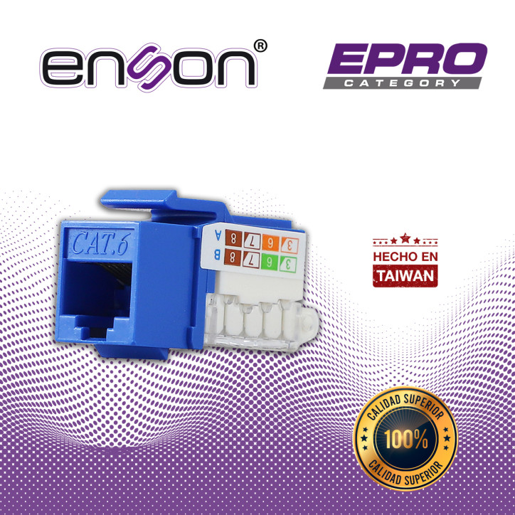 CONECTOR MODULAR JACK RJ45 ENSON EPRO-TLJACK6-BL SERIE PRO TERMINADO SIN PINZAS, POSICION VERTICAL CAT6 COLOR AZUL COMPATIBLE CO