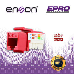 CONECTOR MODULAR JACK RJ45 ENSON EPRO-JACK6-RD SERIE PRO, POSICION VERTICAL CAT6 COLOR ROJO COMPATIBLE CON PLACAS ENSON EPRO-FP 
