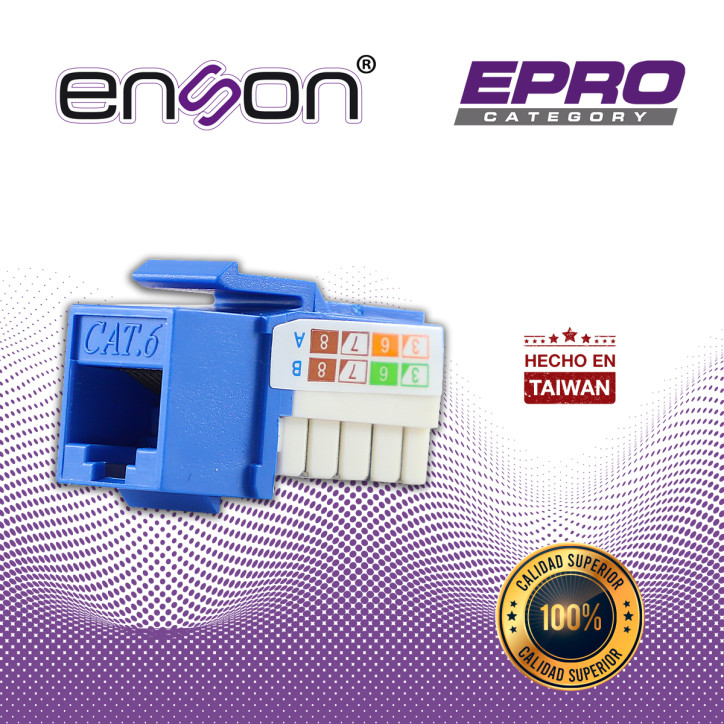 Conector modular Jack RJ45 Cat 6 Cat 6 Modular Posición vertical ENSON EPRO-JACK6-BL