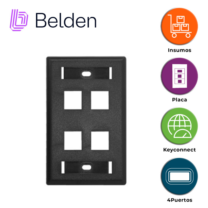 Placa de pared faceplate 4 puertos 4 puertos uso interior plástico ignífugo BELDEN AX104163