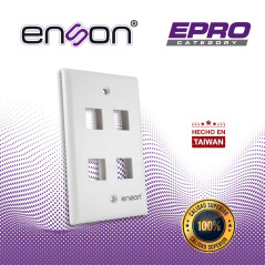 PLACA DE PARED (FACEPLATE) ENSON EPRO-FP40 COMPATIBLE CON JACK KEYSTONE 4 PUERTOS COLOR BLANCO, USO EN INTERIOR, IDEAL PARA CONE