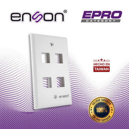 PLACA DE PARED (FACEPLATE) ENSON EPRO-FP40 COMPATIBLE CON JACK KEYSTONE 4 PUERTOS COLOR BLANCO, USO EN INTERIOR, IDEAL PARA CONE