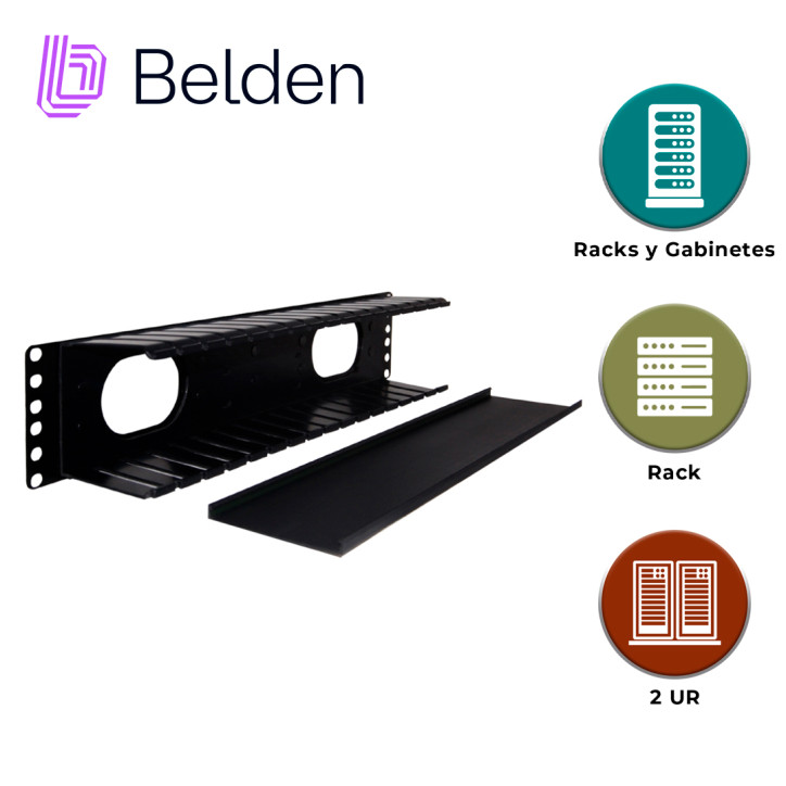 Organizador horizontal para fibra óptica 2 unidades de rack con tapa peines de policarbonato BELDEN 9512-1902N Organizador horizontal para fibra óptica 2 unidades de rack con tapa peines de policarbonato BELDEN 9512-1902N