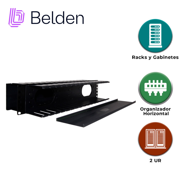 Organizador horizontal 2 Unidades de rack Administración frontal y trasera Ancho 19" BELDEN 9512-1902-FR
