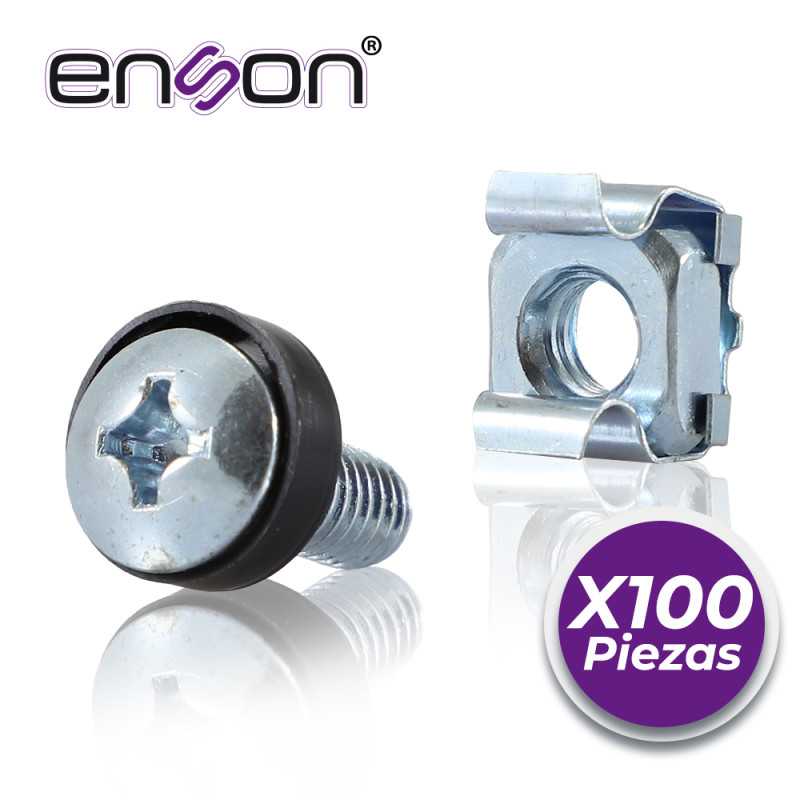 KIT DE TORNILLOS Y TUERCAS ENJAULADAS ENSON ENS-RT100 100PZA COMPATIBLES CON RACKS Y GABINETES DE LA MARCA ENSON BELDEN Y GABINE