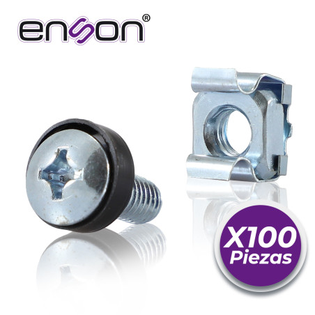 KIT DE TORNILLOS Y TUERCAS ENJAULADAS ENSON ENS-RT100 100PZA COMPATIBLES CON RACKS Y GABINETES DE LA MARCA ENSON BELDEN Y GABINE