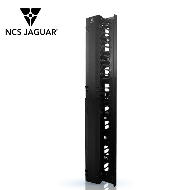 Organizador vertical para racks 28 UR peines de policarbonato tapa abatible NCS JAGUAR NCS-VOP-28