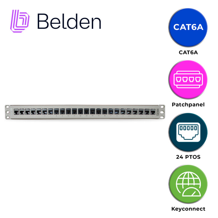 Patch panel 24 puertos Cat6A precargado 1UR Categoria 6A 24 puertos 1UR BELDEN AX103254