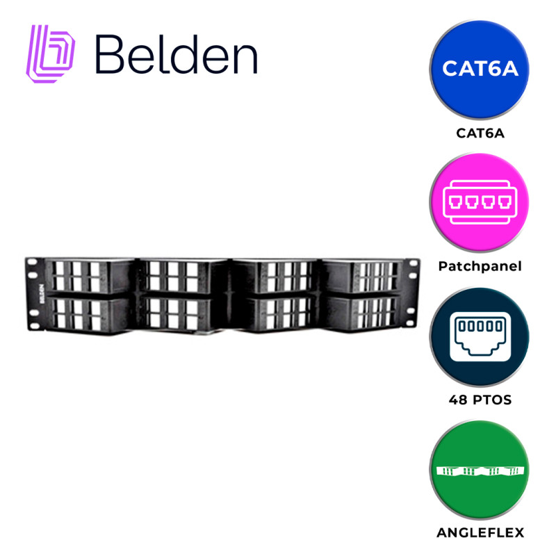 PATCH PANEL KEYCONNECT CAT6/CAT6A BELDEN AX103249 / NEGRO / 48 PUERTOS / 2UR / ANGLEFLEX/VACIO / PIEZA