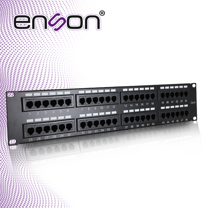 Patch panel precargado CAT6 48 puertos 2U Precargado 48 puertos CAT6 Formato de 2U a 19" Base de transmisión ENSON ENS-PA48P7 Patch panel precargado CAT6 48 puertos 2U Precargado 48 puertos CAT6 Formato de 2U a 19" Base de transmisión ENSON ENS-PA48P7