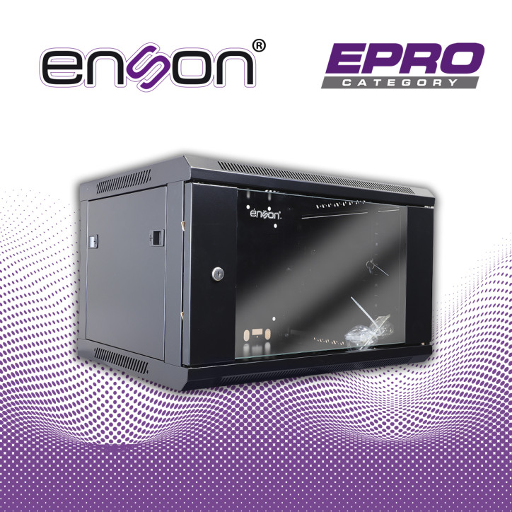 GABINETE DE PARED ENSON ENS-RKGB6U 6UR PUERTA FRONTAL DE CRISTAL TEMPLADO CON CERRADURA DE SEGURIDAD RANURAS DE VENTILACION EN L