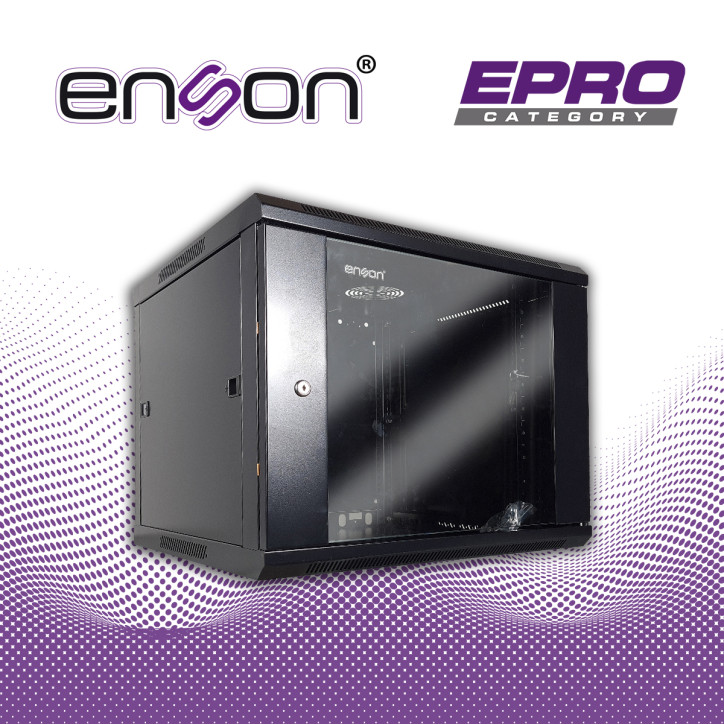 Gabinete de pared 19in 9UR 9UR Puerta frontal de cristal templado Montaje en pared ENSON ENS-RKGB9U2