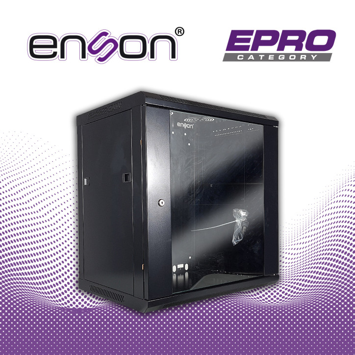 Gabinete de pared 12UR Puerta frontal de cristal templado Capacidad de carga 60 Kg ENSON ENS-RKGB12U