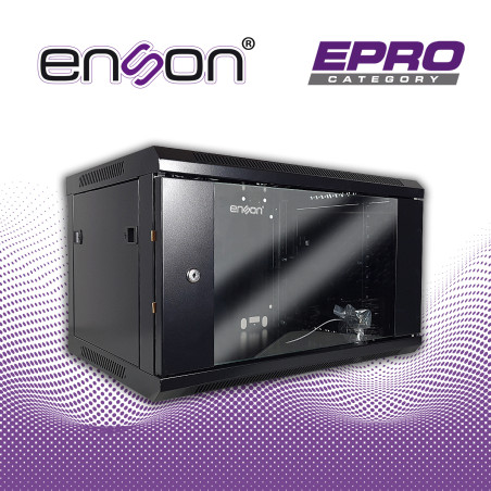 GABINETE DE PARED ENSON ENS-RKGB6UD 6UR PUERTA FRONTAL DE CRISTAL TEMPLADO CON CERRADURA DE SEGURIDAD RANURAS DE VENTILACION EN 