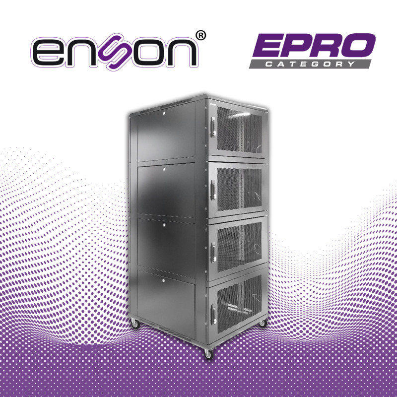 GABINETE DE PISO MODULAR DE ACERO ENSON ENS-RKGB42U8 / 36UR EN 4 MODULOS DE 9UR CADA UNO / PANELES LATERALES EXTRAIBLES / PUERTA